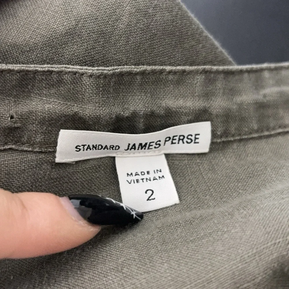 JAMES PERSE Shirt Dress Womens Size‎ 2 Brown Linen Button Front Tie Waist